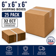 6x6x6 Shipping Boxes 32 ECT Corrugated Cardboard Mailing Boxes 25 Pack