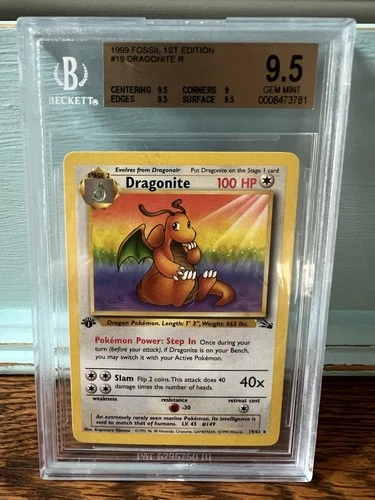 Dragonite Pokémon 1999 Fossil 1st Edition Non Holo Rare 19/62 WOTC BGS 9.5 GEM