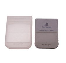 Sony Playstation 1 PS1 Memory Card Gray  Clear Case OEM Official Set SCPH- 1020