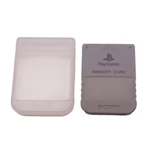 Sony Playstation 1 PS1 Memory Card Gray + Clear Case OEM Official Set SCPH-`1020