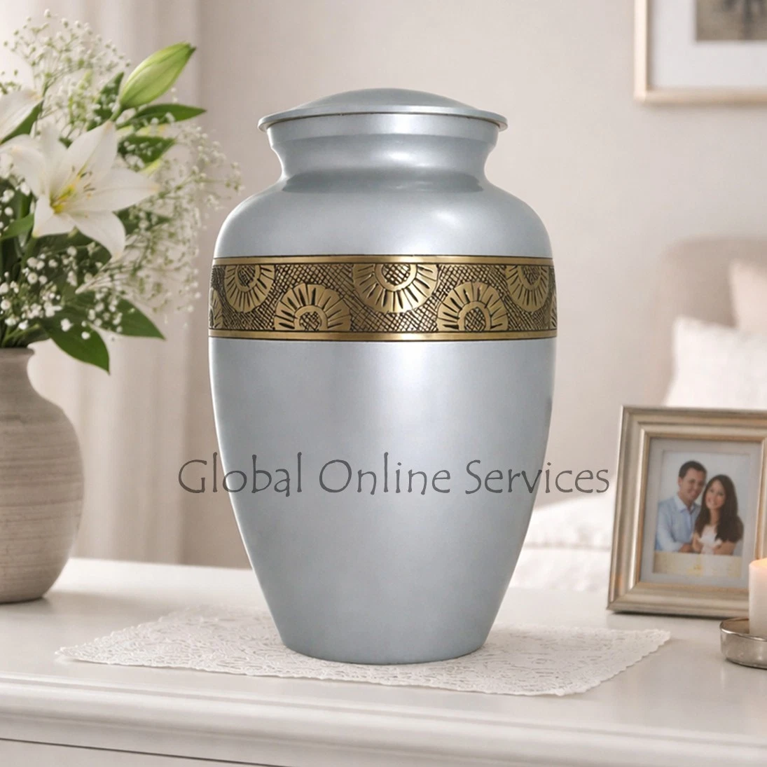 Large Urn for Funeral , Silver Blue Adult Brass Cremation Urn
Opens in a new window or tab