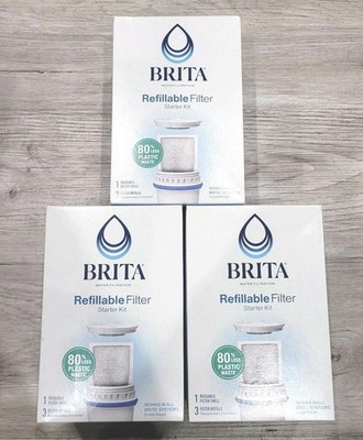 Brita Refillable Water Filter Starter Kits-3 Boxes-3 Filter Shells & 9 Filters