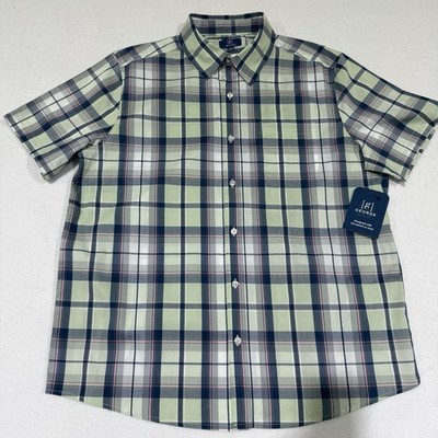 George Mens Jade Whisper Plaid Button Commuter Shirt Pastel Green Navy Pink L XL