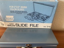 Vintage Logan Metal Deluxe 2x2” 35mm Slide File no.215 in Original Box