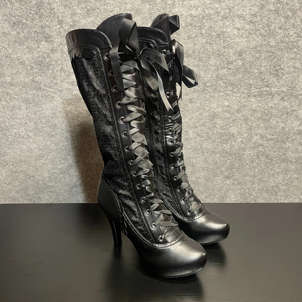 Ellie Zapatos Steampunk Botas Victorianas Mujer 8 Negro Con Cordones Disfraz Gótico Foto 2 de 4