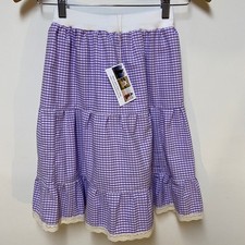 Mom and Pops Kids Midi Skirt Girls 6 Purple Gingham Tiered Lace Upcycled Western