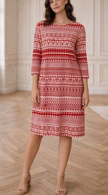 J. McLaughlin Sophia Pool Party Red Taupe Geo Print Catalina Jersey Dress M