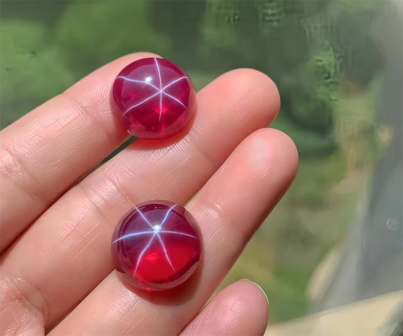 Top quality Round Cabochon Red Star Ruby Lab Created AAAA+ Loose Gemstone 1pcs - Image 2 of 4