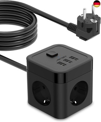 Steckdosenleiste USB, Mehrfachsteckdose Powercube überspannungsschutz 3 Fach mit