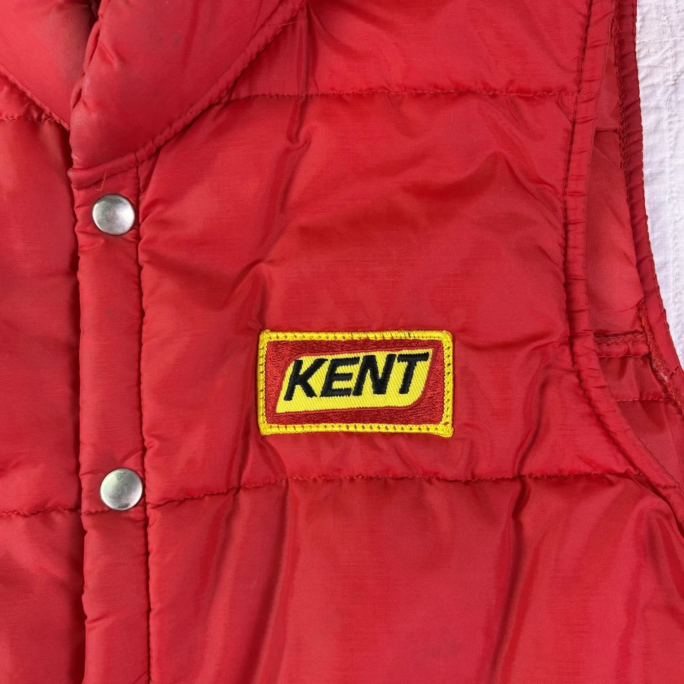 Chaleco acolchado Swingster vintage para hombre mediano rojo parche Kent protector polar nailon EE. UU. Foto 2 de 4