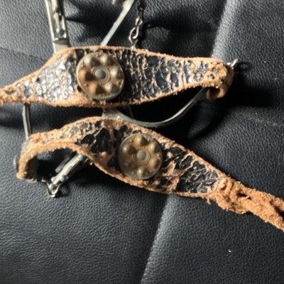 Vintage Western Americana Collectible Spurs with Leather Straps & Buttons