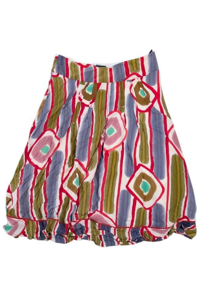 Verge Skirt Size 14 100% Silk Abstract Print Multi-Colour Balloon Hem NZ...