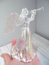 3 Clear Iridescent Trumpeting Angel Ornaments Christmas Tree Decor Set Vtg S1