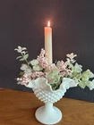 VTG Fenton Hobnail Milk Glasss Pedestal Compote Bowl/Center Candle Holder