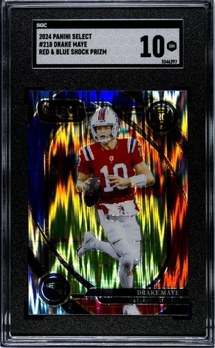 DRAKE MAYE RC *SGC 10* - 2024 Panini Select Club Lvl #218 Red & Blue Shock Prizm
