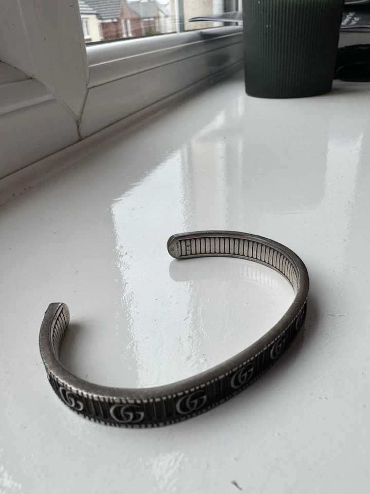 Gucci Double G Sterling Silver Marmont Cuff Bracelet Bangle Size 18 - Image 3 of 4