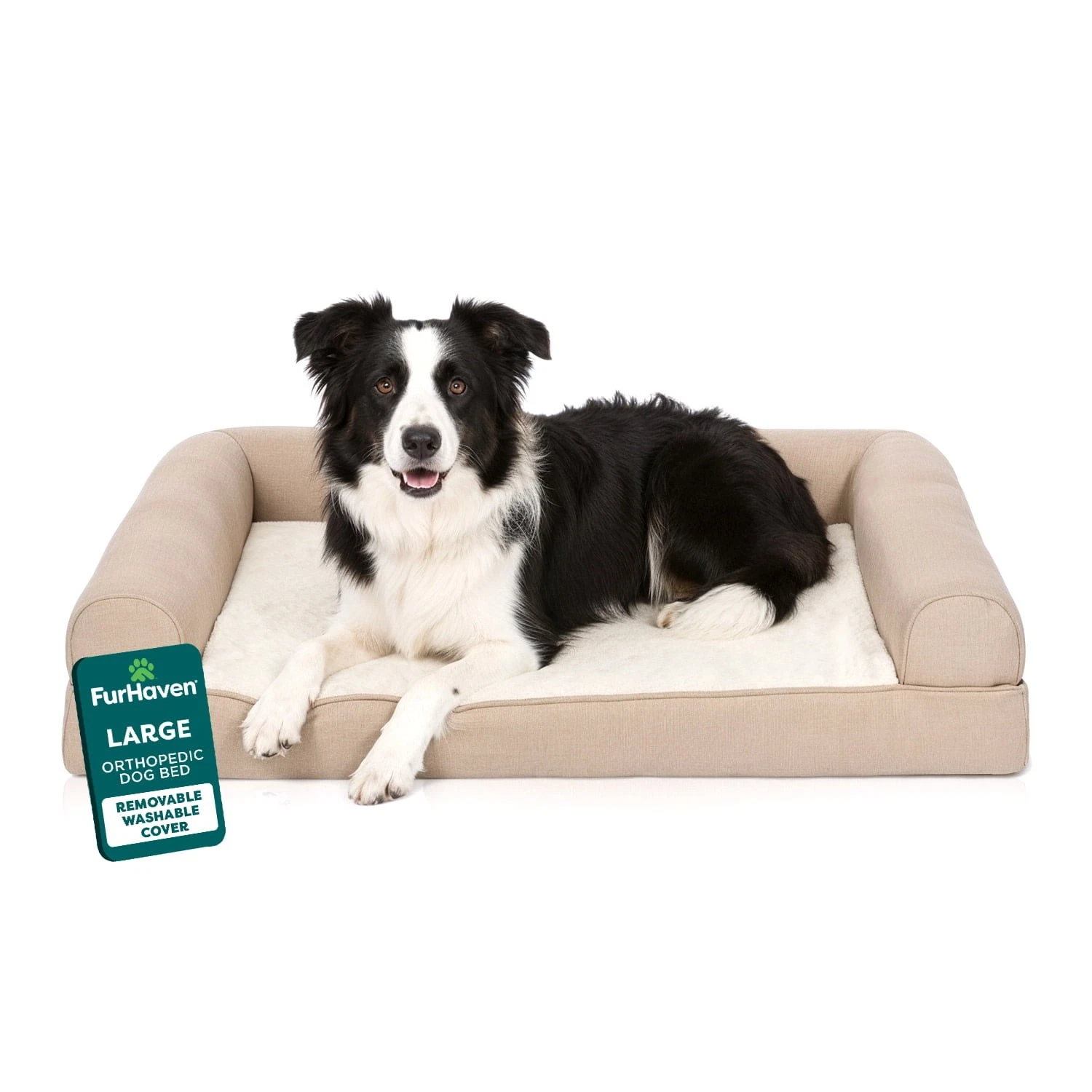 Pet Products Large Plush & Performance Linen Orthopedic Sofa Dog Bed Flax