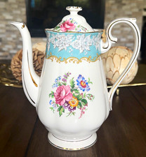 Royal Albert Enchantment Floral Bone China Tea Pot w/ Lid White Blue Gold Pink