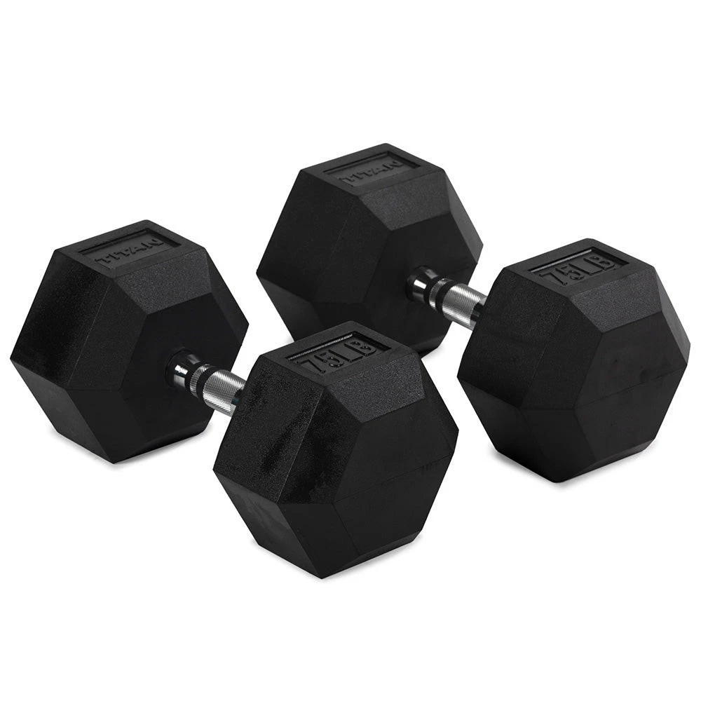 Titan Fitness 75 LB Pair Free Weights, Black Rubber Coated Hex Dumbbell
Opens in a new window or tab