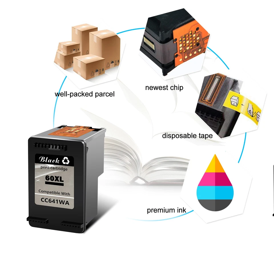 Compatible Ink Cartridge 1x Black FOR HP 60XL 60 XL Photosmart C4680 C4688 C4799 - Image 2 of 4