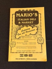 Mario's Italian Deli Glendale California CA 2002 2000s Vintage Menu