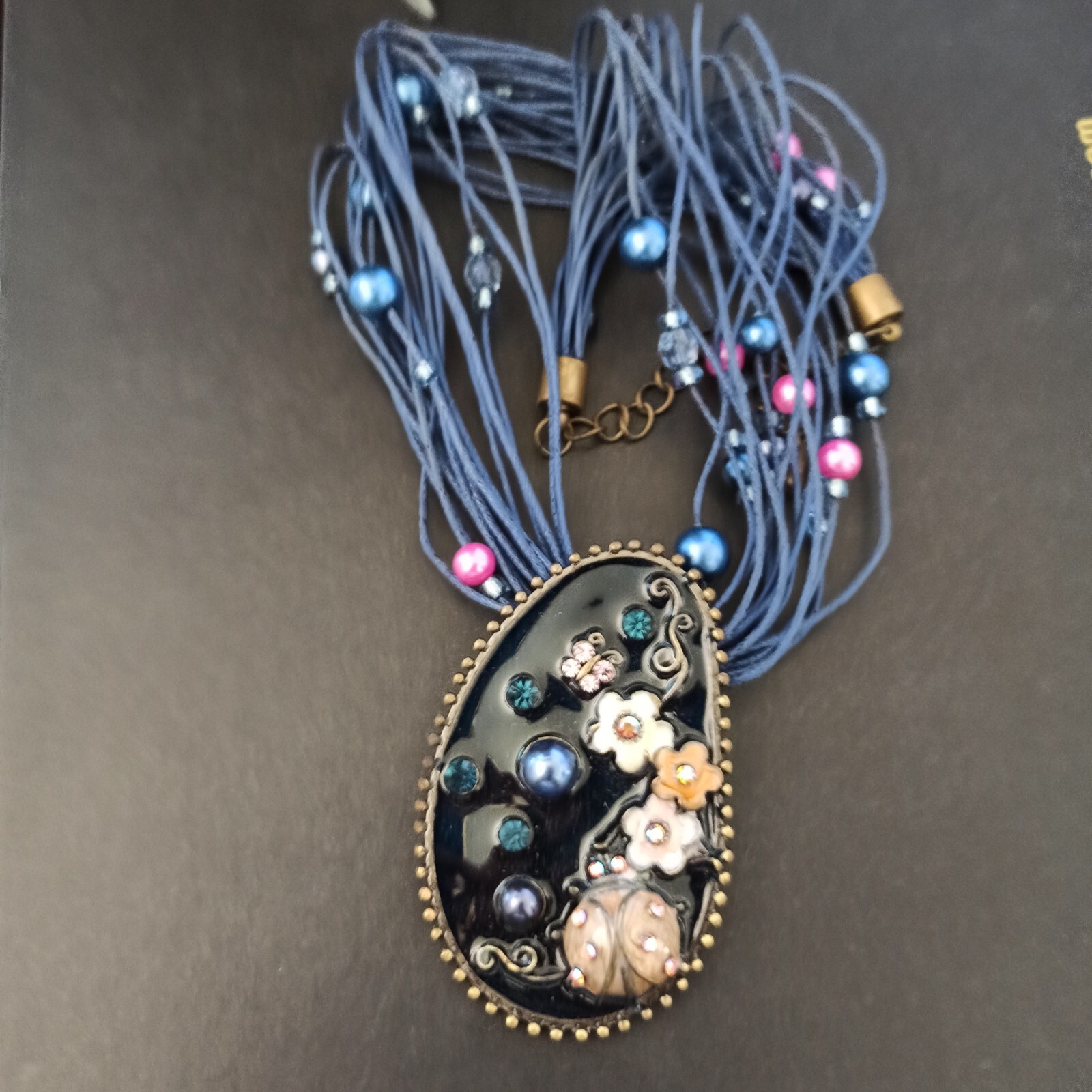 Statement Multi Strand Necklace Enamel Amorphic P… - image 3