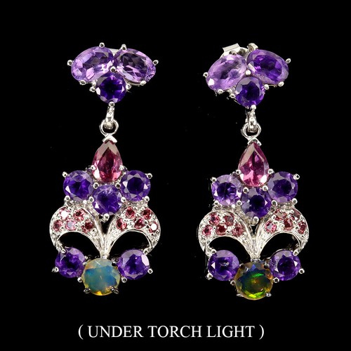 Summer 925 Silver Earrings Oval Amethyst Fire Opal Rhodolite Gemstone Jewelry - 第 1/13 張圖片
