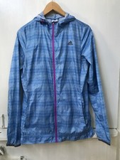 Women's Adidas Climastorm Lightweight Blue Stripe Running Jacket Sz XS