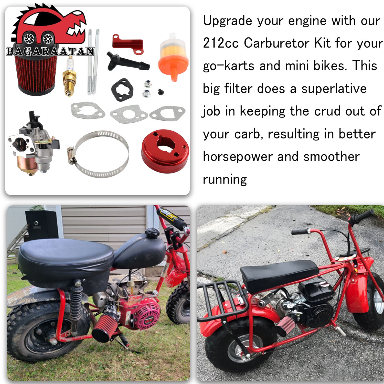 For Predator 212cc 196cc GX160 CT200U Go Kart Carburetor Air Filter Adapter Kit