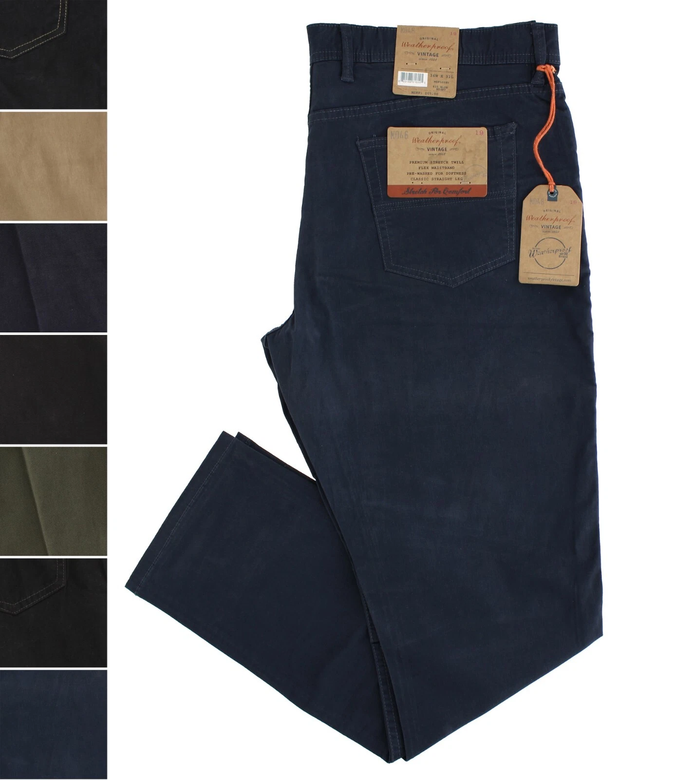 Weatherproof Men's Pants Durable Comfort, Riveted Stretch Waistband, 5-Pockets