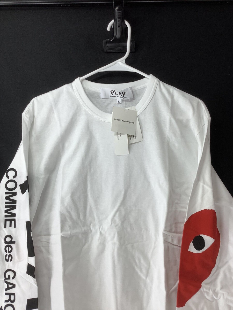 【COMME des GARCONS PLAY】ラージハートTシャツ ホワイト Men's PLAY Comme Des Garcon Heart Patch Long Sleeve T-shirt