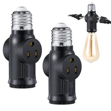 2Pcs Light Bulb Outlet Socket Adapter E26/E27 Lamp Bulb to 2/3 Prong Plug Black