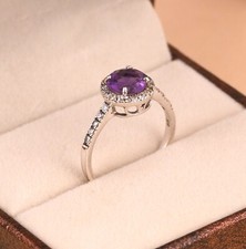 Round Cut Solitaire Engagement Ring Sterling Silver Birthstone Ring Gift For Her