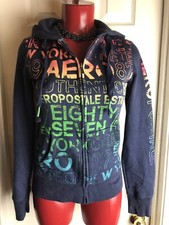 Women's Aeropostale Graphic Design Hoodie -Size XS- Zip UP - Navy