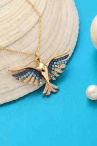 Authentic 2Ct Round Cut Lab Created Sapphire Phoenix Bird Pendant 14K Yellow Gold Plated