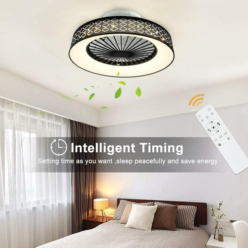 18" Modern Ceiling Fan LED Light Remote Dimmable Chandelier Lamp 3 Color Timing - Picture 3 of 10