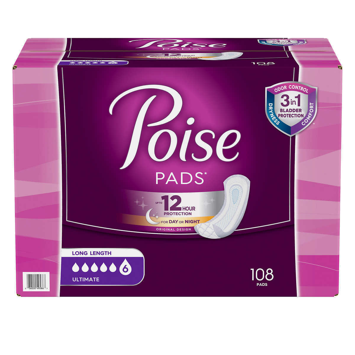 POISE Ultimate Absorbency Pads 108 Long Length Pads For Day Time or Night Time 