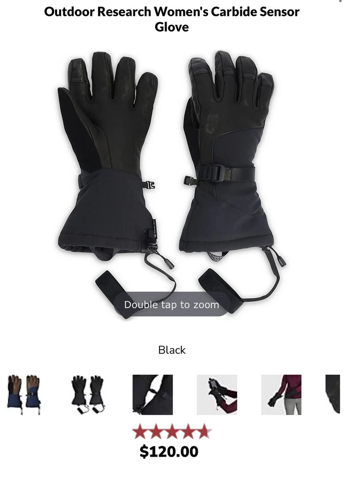 Outdoor Research Women's Small Carbide Sensor Gloves Black Storm Ski Gore Tex - Image 2 of 4
