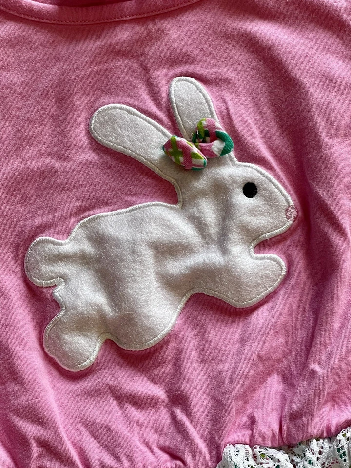 Ann Loren Easter Set Big Girls Size 9/10 Tunic Top & Ruffle Pants Bunny Lace - Image 3 of 4