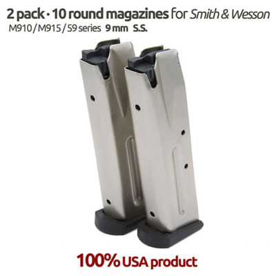 2 Magazines for Smith & Wesson 59,915,910, Marlin Camp 9 9 MM 10 Rounds S.S