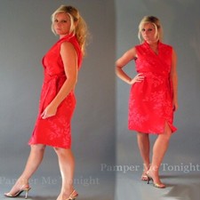 Jones NY Retro Lined Wrap Top Style Red V-Neck Floral Belted Zip  Back Dress 12