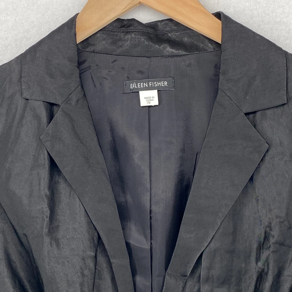 Blazer EILEEN FISHER XS Acero Satinado Mezcla Algodón Corbata Frontal Chaqueta Negro Foto 4 de 4