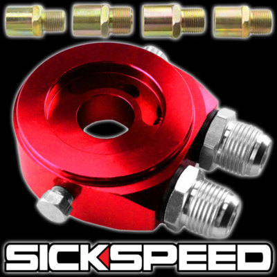 RED OIL FILTER SENDER SANDWICH PLATE COOLER ADAPTER KIT FEED LINE T3 T4 B