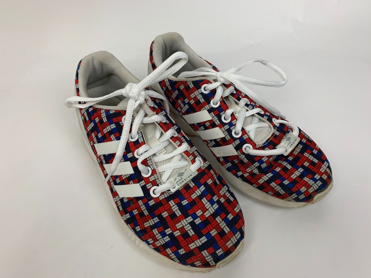 Adidas Red White Blue Plaid Mesh ZX Flux Weave Sneakers Adidas Red White Blue Plaid Mesh ZX Flux Weave Sneakers