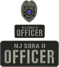 NJ SORA II OFFICER Embroidery Patch 4X10 3.AND 2X5' Velcr@ On Back Gold On black