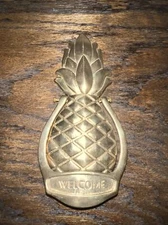Brass Tone Metal Pineapple Figural Front Door Knocker Welcome New Home cb2