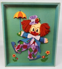 Vintage Creative Decor Needle Work KIT HAPPY The CLOWN Wood Frame Complete Retro