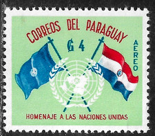 HICK GIRL-MINT PARAGUAY STAMP   SC#C265  1960  AIRMAIL  FLAGS & UN EMBLEM  C314