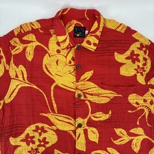 Vintage Jams World Hawaiian Shirt Men Large Red Yellow Floral Psychedelic Pocket