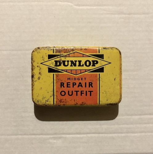 ALTES ORIGINAL VINTAGE DUNLOP MIDGET FAHRRAD REPARATUR OUTFIT BLECH FAHRRAD PANNENSET